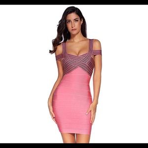 Tight light pink/coral bondage dress